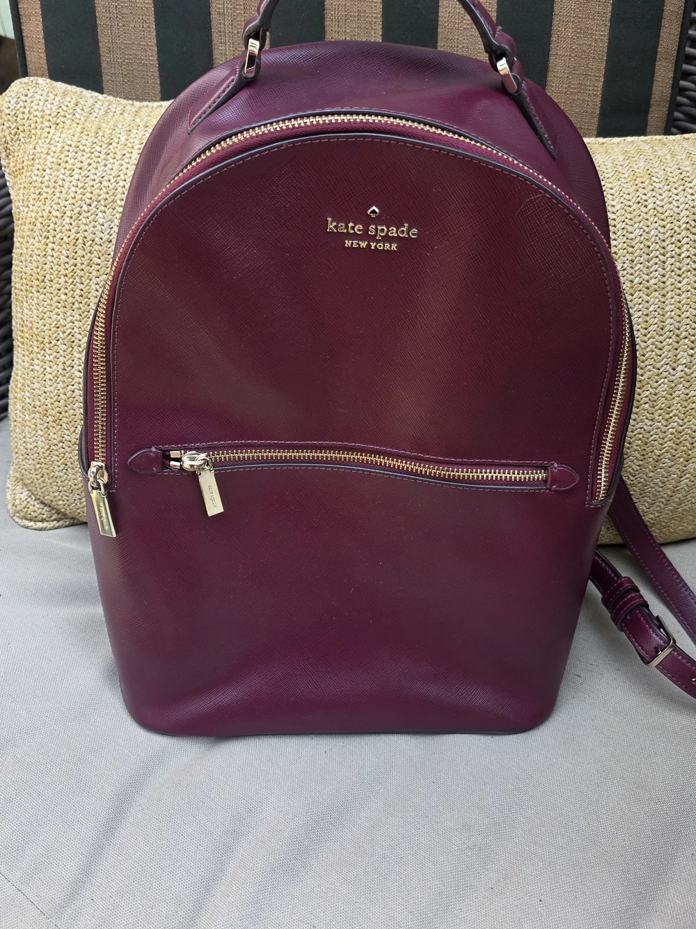 kate spade Burgandy Wine Genuine Leather Backpack with Gold Hardware